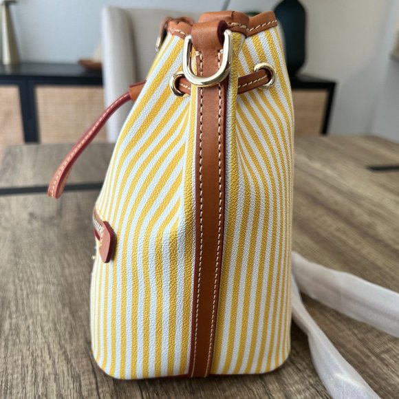 Dooney & Bourke Yellow Striped Small Drawstring Bucket Bag - Picture 7 of 7